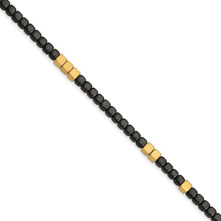 Stainless Steel Brushed Yellow IP w/Hematite 7in w/1.25in ext Bracelet ,