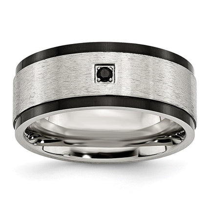 Stainless Steel Brushed/Polished Black IP-plated w/Black CZ Ring ,