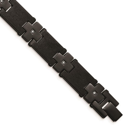 Stainless Steel Brushed/Polished Black IP-plated w/CZ 8in Bracelet ,