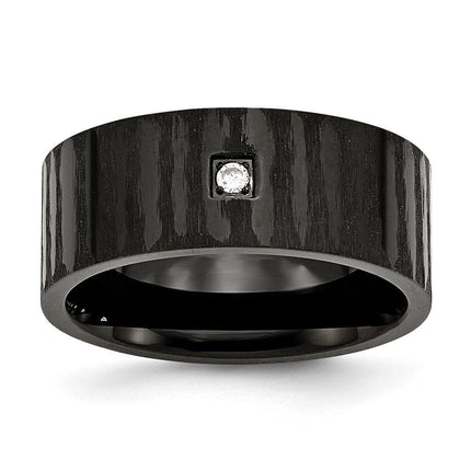 Stainless Steel Brushed/Polished Black IP-plated w/CZ Ring ,