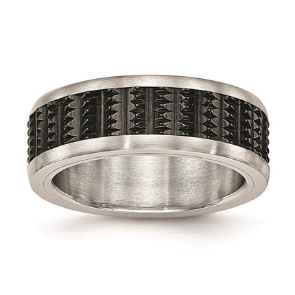 Stainless Steel Brushed/Polished Black IP Textured Ring ,