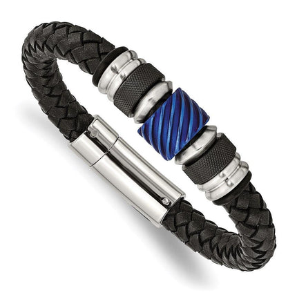 Stainless Steel Brushed/Polished Blk IP Blue IP Blk Rubber Blk Leather Brac ,