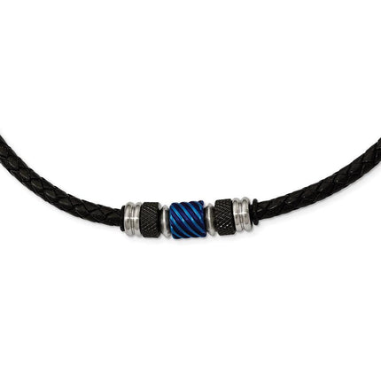 Stainless Steel Brushed/Polished Blk IP Blue IP Blk Rubber Blk Leather Neck ,