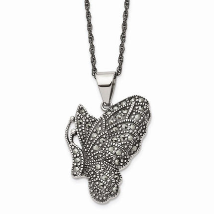 Stainless Steel Butterfly Marcasite Necklace ,