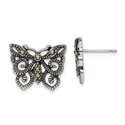 Stainless Steel Butterfly Marcasite Post Earrings ,