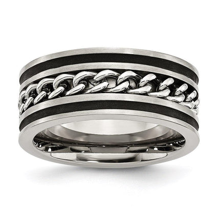 Stainless Steel Chain/Black IP-plated Brushed & Polished 10mm Band ,
