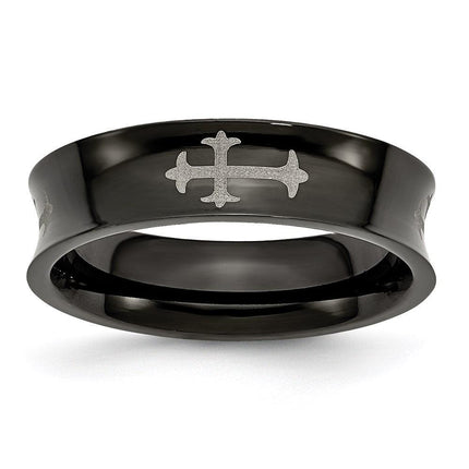 Stainless Steel Concave Crosses & Black IP-plated 6mm Band ,
