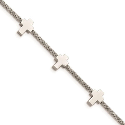 Stainless Steel Crosses on Twisted Wire 7.5in w/ext Bracelet ,