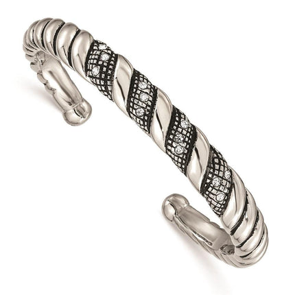 Stainless Steel Crystal Antiqued Cuff Bangle ,