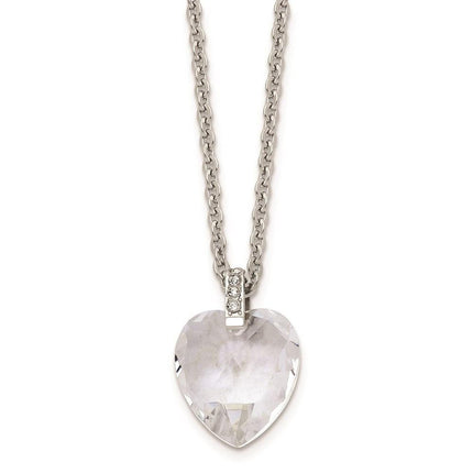Stainless Steel Crystal Heart & CZs 18in Necklace ,