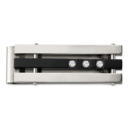 Stainless Steel CZ Black IP-plated Polished Money Clip ,