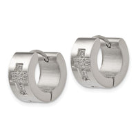 Stainless Steel CZ Cross Hinged Hoop Earrings ,