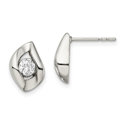Stainless Steel CZ Polished Post Earrings ,