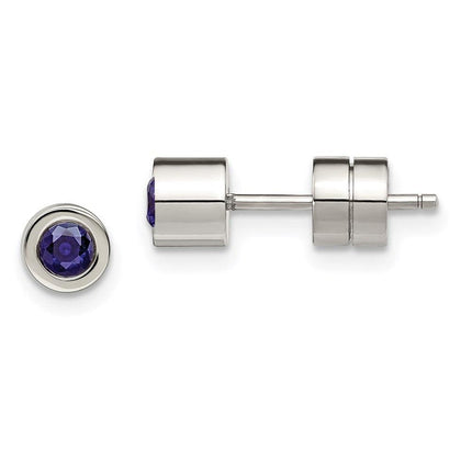 Stainless Steel CZ Sept Birthstone Polished Post Earrings ,