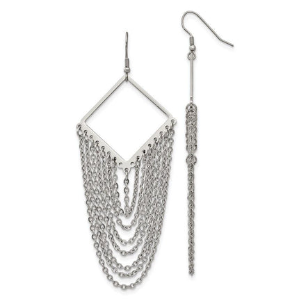 Stainless Steel Diamond Shape w/Dangle Chain Earrings ,
