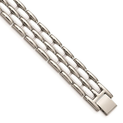 Stainless Steel Double Row White Ceramic 8.25in Bracelet ,