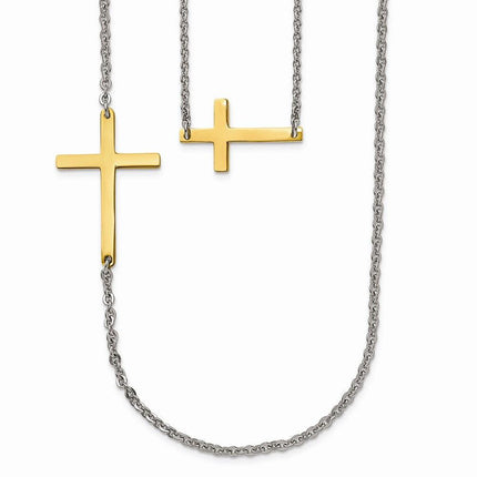 Stainless Steel Double Sideways Cross Layered Necklace ,
