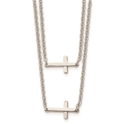 Stainless Steel Double Sideways Crosses Layered Necklace ,