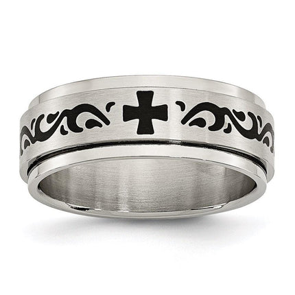 Stainless Steel Enamel Swirl Design 8mm Brushed/Polished Band ,