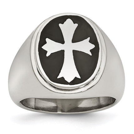 Stainless Steel Enameled Cross Polished Ring ,