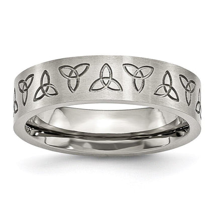 Stainless Steel Engraved Trinity Symbol Brushed 6mm Band ,