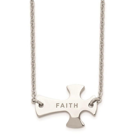 Stainless Steel Faith Large Sideways Cross Necklace ,