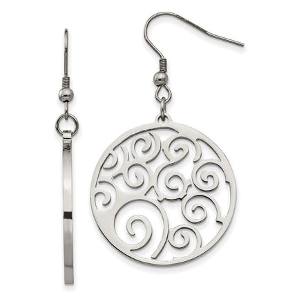 Stainless Steel Fancy Swirl Dangle Earrings ,