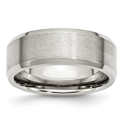 Stainless Steel Flat Beveled Edge 8mm Brushed and Polished Band ,