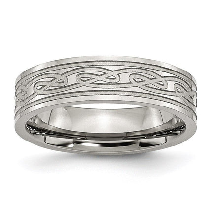 Stainless Steel Flat Laser Etched Celtic Knot 6mm Polished Band ,