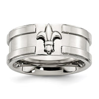 Stainless Steel Fleur de lis 10mm Brushed & Polished Band ,