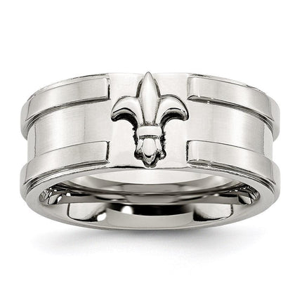 Stainless Steel Fleur de lis 10mm Brushed & Polished Band ,