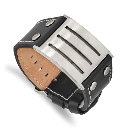 Stainless Steel Genuine Leather Adjustable Buckle Bracelet ,