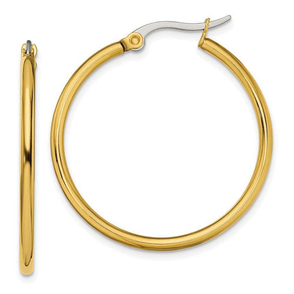 Stainless Steel Gold IP plated 32mm Hoop Earrings ,