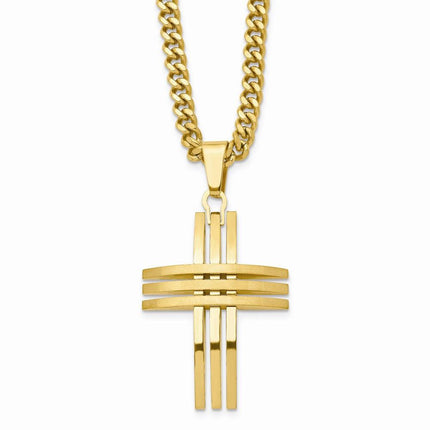 Stainless Steel Gold IP-plated Cross Pendant Necklace ,