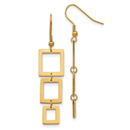 Stainless Steel Gold IP plated Rectangle Dangle Earrings ,