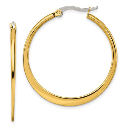 Stainless Steel Gold IP plated Tapered 34mm Hoop Earrings ,