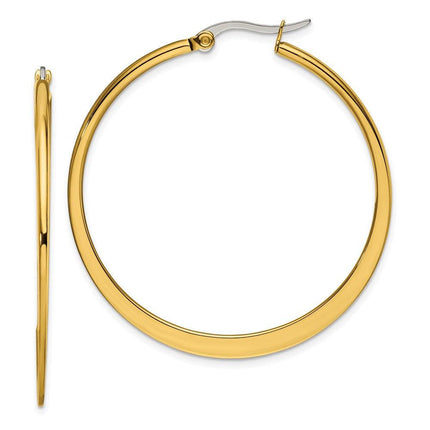 Stainless Steel Gold IP plated Tapered 43mm Hoop Earrings ,