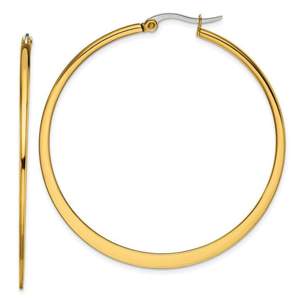 Stainless Steel Gold IP plated Tapered 50mm Hoop Earrings ,