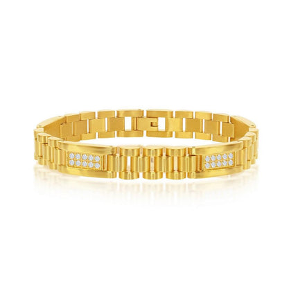Stainless Steel Gold Plated Link CZ Bracelet, 8.5" ,