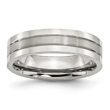 Stainless Steel Grooved 6mm Satin and Polished Band ,