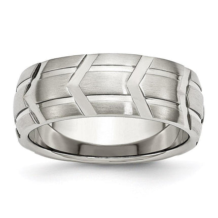 Stainless Steel Grooved 8mm Brushed & Polished Band ,