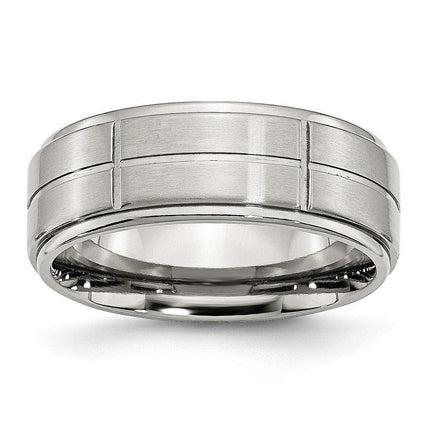 Stainless Steel Grooved 8mm Brushed/Polished Ridged Edge Band ,