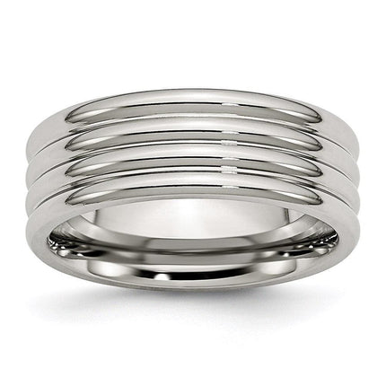 Stainless Steel Grooved 8mm Polished Band ,