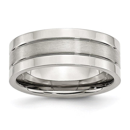 Stainless Steel Grooved 8mm Satin and Polished Band ,