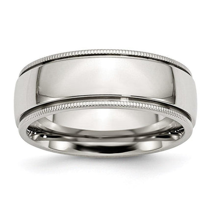 Stainless Steel Grooved and Beaded 8mm Polished Band ,