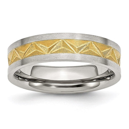 Stainless Steel Grooved Yellow IP-plated Ladies 6mm Brushed Band ,