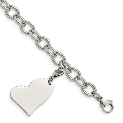 Stainless Steel Heart Charm 8in Bracelet ,