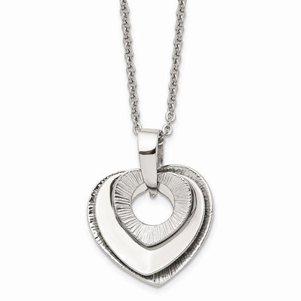 Stainless Steel Heart Three Piece Polished Necklace ,