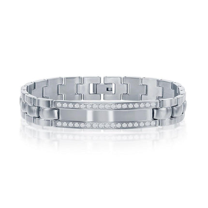 Stainless Steel ID Engravable CZ Bracelet, 8.5" ,