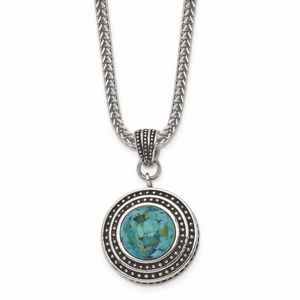 Stainless Steel Imitation Turquoise/Antiqued with 2in ext. Necklace ,